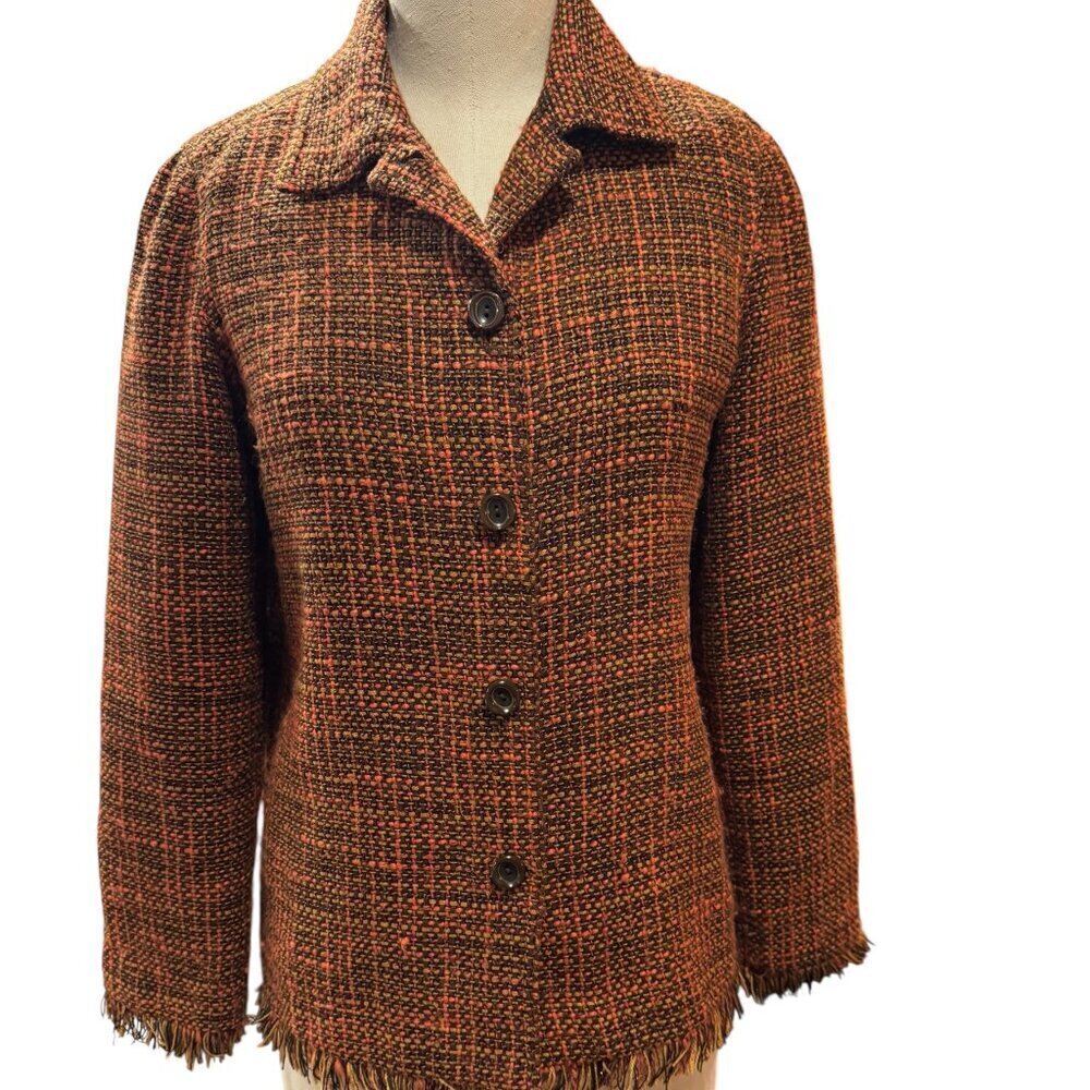c.l.o.t.h.e.s. Orange Tweed Blazer with Fringe Hem – Fall Jacket – Size Small (s